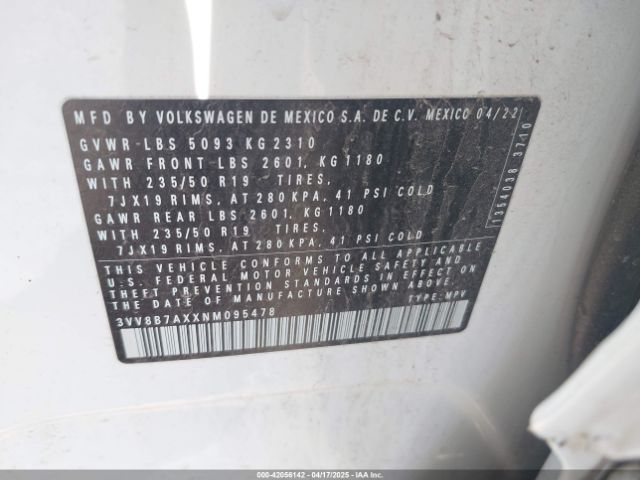 2022 VOLKSWAGEN TIGUAN 3VV8B7AXXNM095478 Photo 8