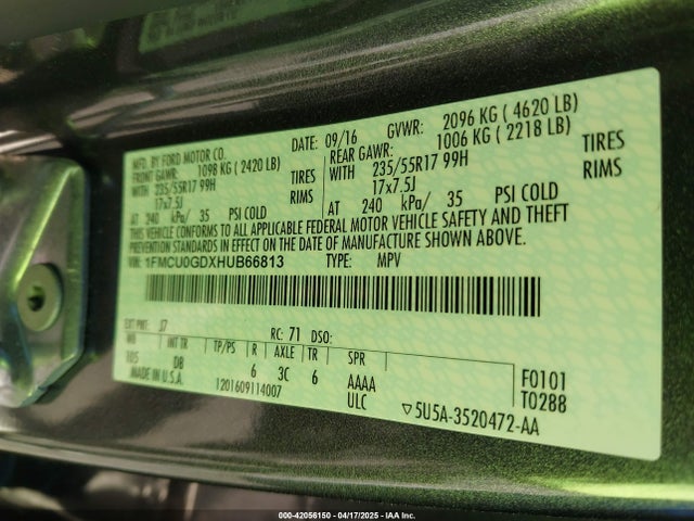 1FMCU0GDXHUB66813 Ford ESCAPE SE