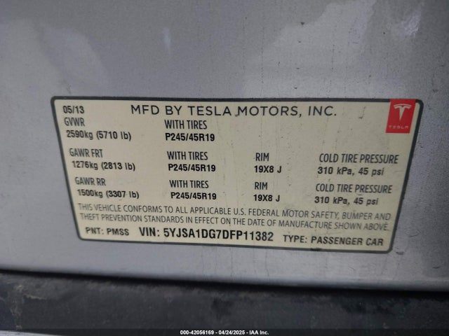 2013 TESLA MODEL S 5YJSA1DG7DFP11382 Photo 8