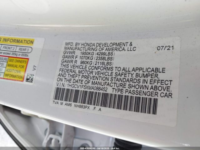 1HGCV1F5XMA088452 Honda Accord Ex-l