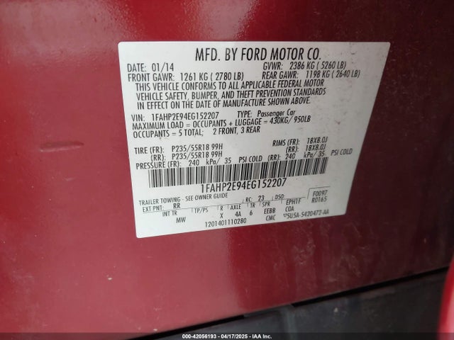 1FAHP2E94EG152207 Ford TAURUS SEL