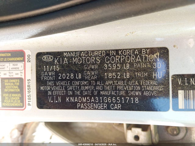 KNADM5A31G6651718 KIA RIO LX