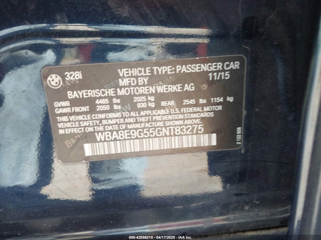 WBA8E9G55GNT83275 BMW 328I