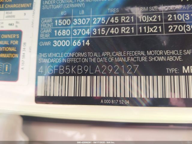 4JGFB5KB9LA292127 Mercedes-Benz Gle 450 4matic