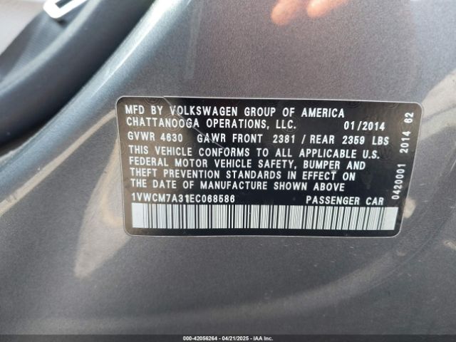 1VWCM7A31EC068586 Volkswagen Passat 3.6l V6 Sel Premium