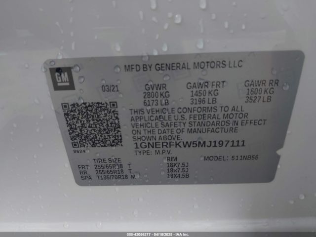 1GNERFKW5MJ197111 Chevrolet Traverse Fwd Ls