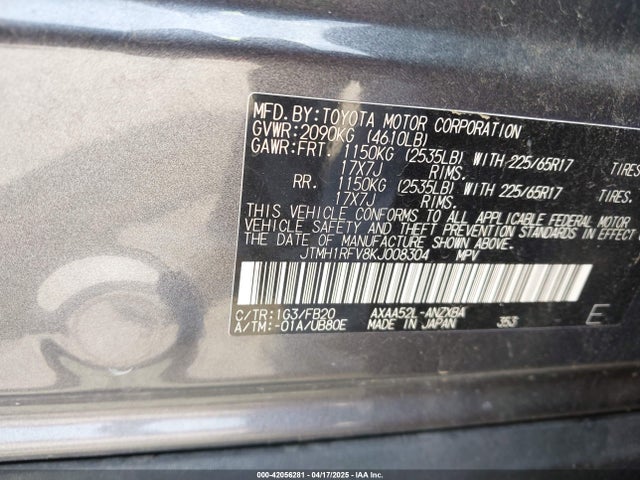 JTMH1RFV8KJ008304 Toyota RAV4 LE