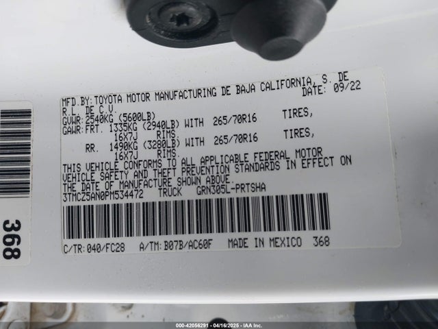 3TMCZ5AN0PM534472 Toyota Tacoma Double Cab/sr/sr5/trail/trd Sport/trd Off Road/trd Pro