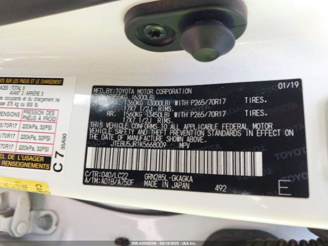 JTEBU5JR1K5668009 Toyota 4runner Trd Off Road Premium