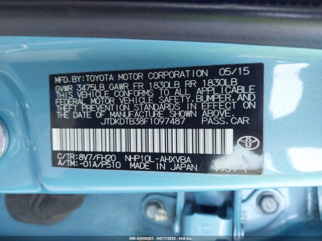 JTDKDTB38F1097487 Toyota Prius C One