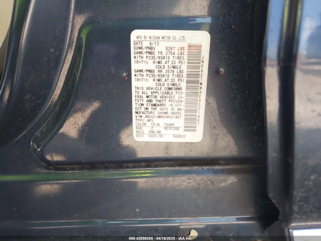 JN8AZ1MWXEW501467 Nissan MURANO SL