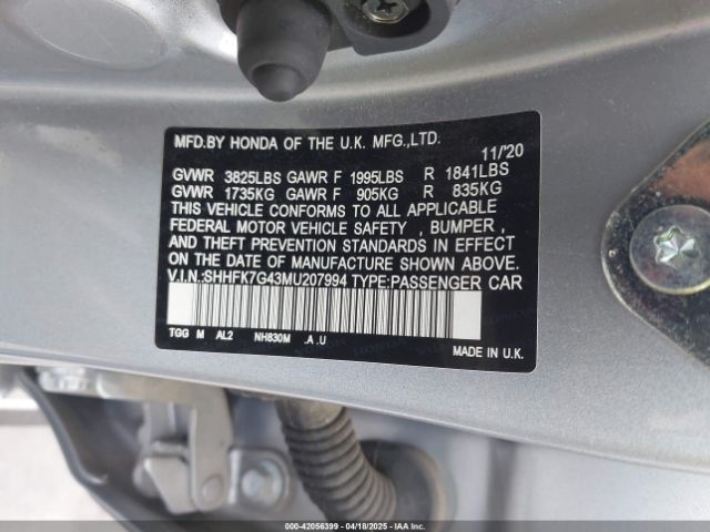2021 HONDA CIVIC SHHFK7G43MU207994 Photo 8