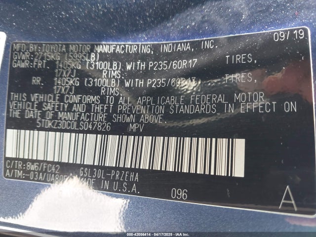 Toyota SIENNA LE 2020 5TDKZ3DC0LS047826 Image 9