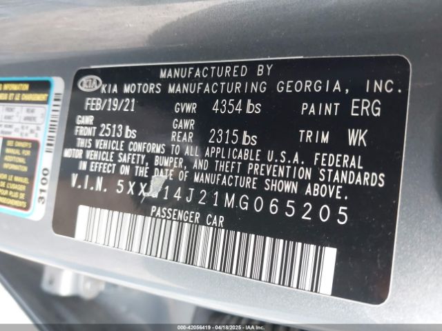 5XXG14J21MG065205 KIA K5 LXS