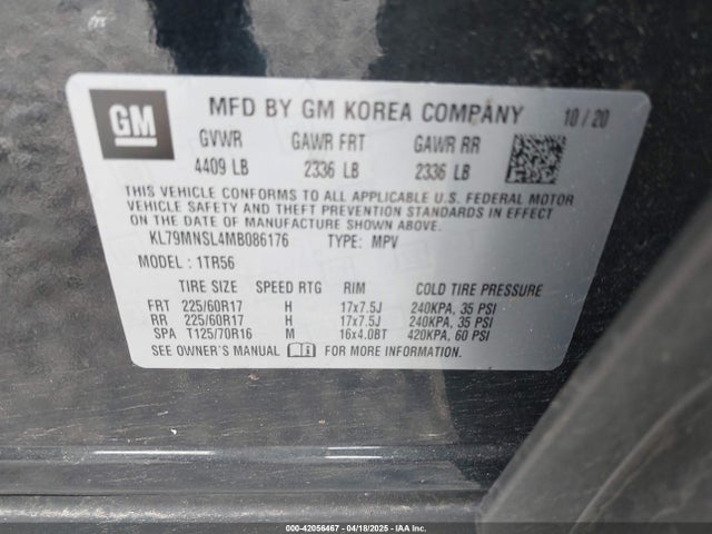KL79MNSL4MB086176 Chevrolet Trailblazer Awd Ls