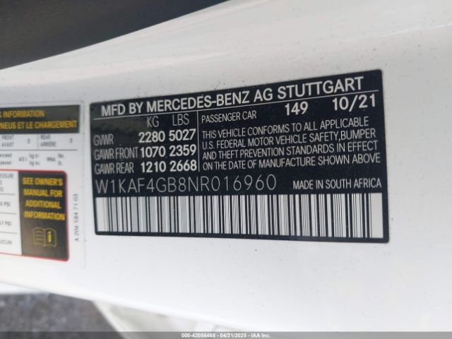 W1KAF4GB8NR016960 Mercedes-Benz C 300 Sedan