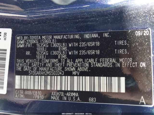 2021 TOYOTA HIGHLANDER 5TDGARAH2MS503343 Photo 8