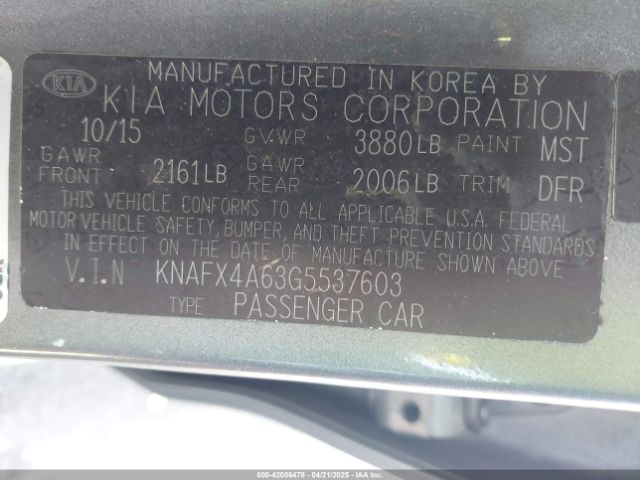 KNAFX4A63G5537603 KIA FORTE LX