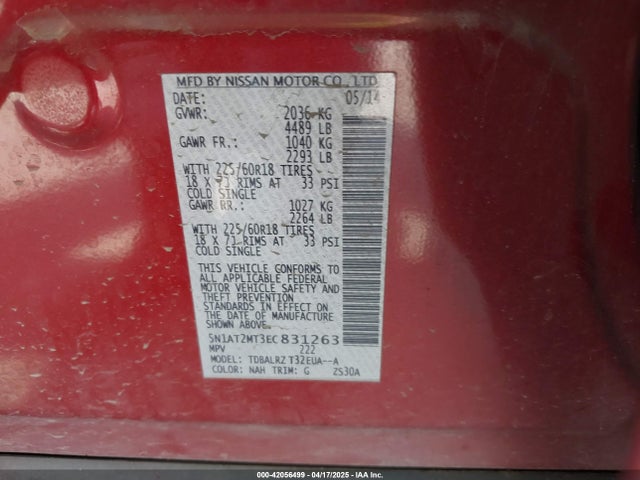 Nissan Rogue Sl 2014 5N1AT2MT3EC831263 Image 9