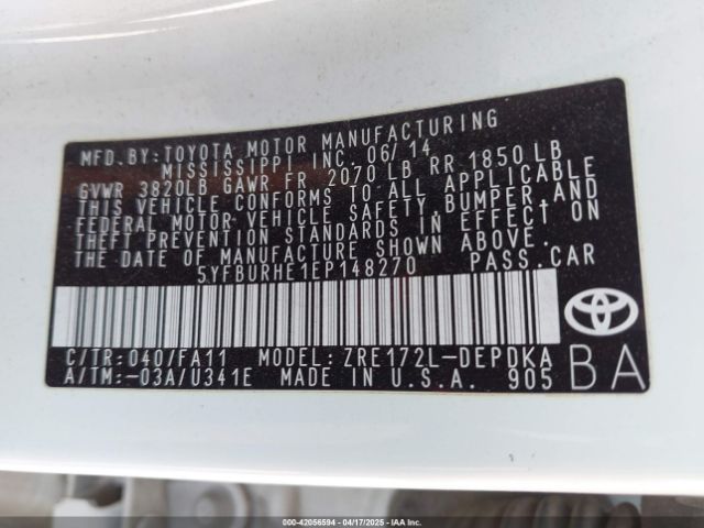 5YFBURHE1EP148270 Toyota COROLLA L