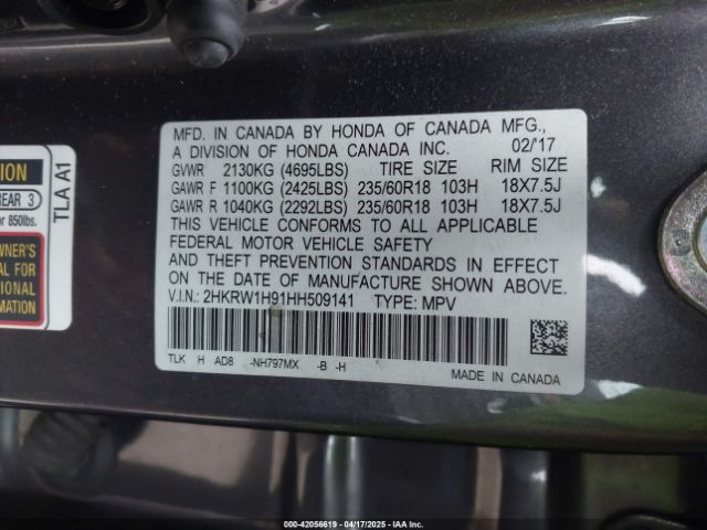 2HKRW1H91HH509141 Honda Cr-v Touring
