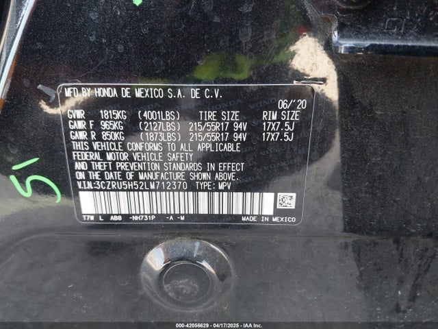 3CZRU5H52LM712370 Honda Hr-v 2wd Ex