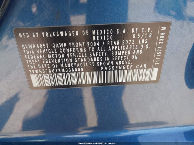3VWN57BU1KM038009 Volkswagen Jetta 1.4t S