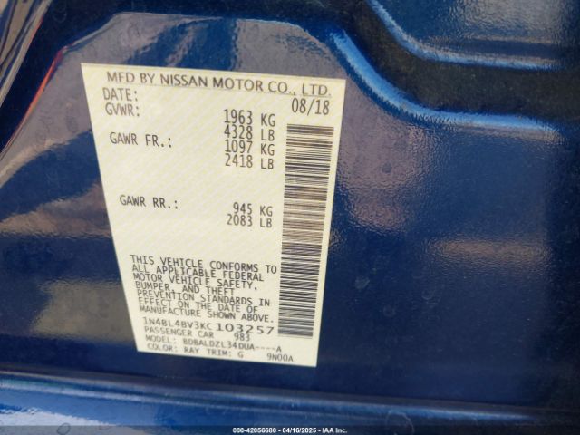 1N4BL4BV3KC103257 Nissan Altima 2.5 S