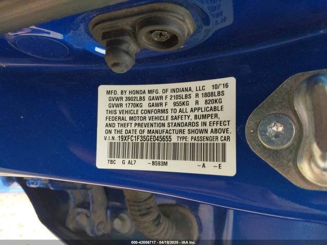 19XFC1F35GE045655 Honda Civic Ex-t