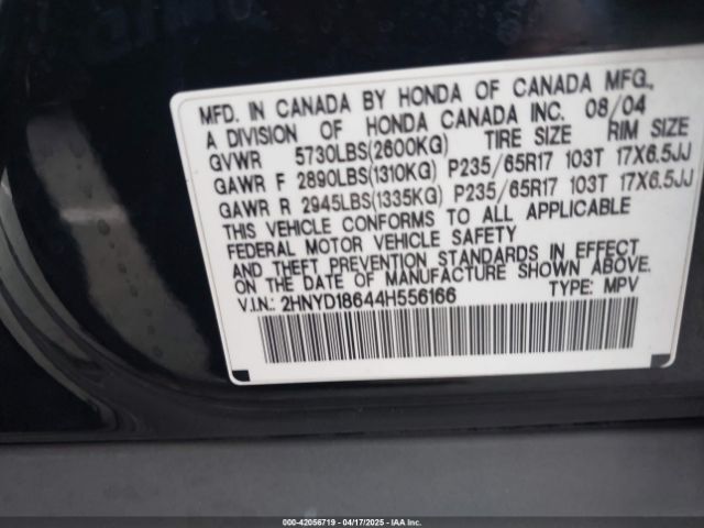 2004 ACURA MDX 2HNYD18644H556166 Photo 8