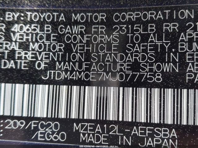 JTDM4MCE7MJ077758 Toyota Corolla Se 6mt