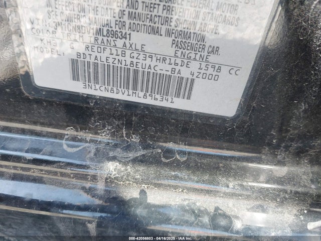 3N1CN8DV1ML896341 Nissan Versa S Xtronic Cvt