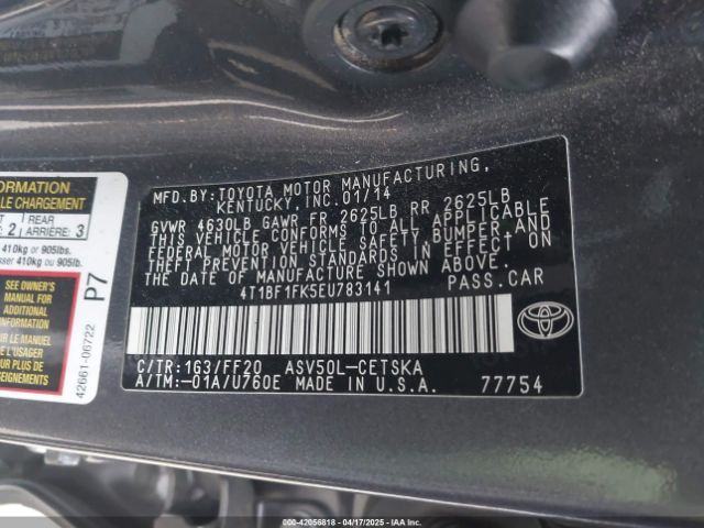 4T1BF1FK5EU783141 Toyota CAMRY SE