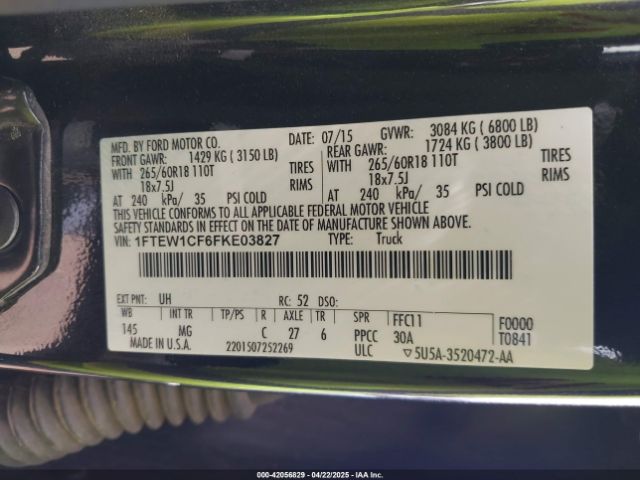 1FTEW1CF6FKE03827 Ford F-150 Xlt