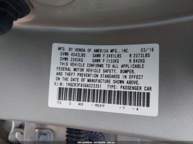 1HGCR3F80GA023351 Honda Accord Ex-l V-6