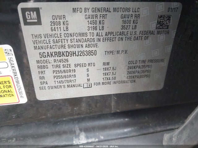 5GAKRBKD9HJ263850 Buick Enclave Leather