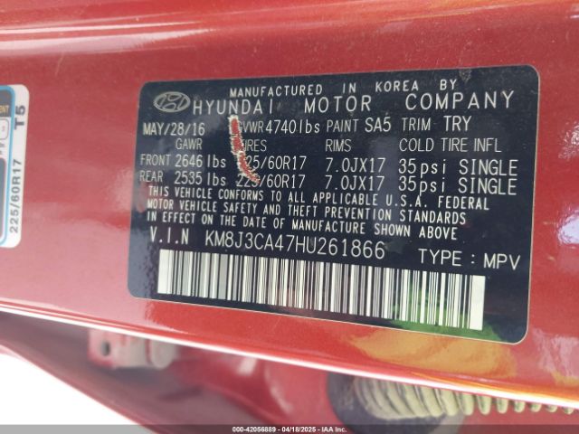 2017 HYUNDAI TUCSON KM8J3CA47HU261866 Photo 8