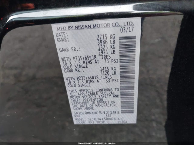 5N1DL0MNXHC542193 Infiniti QX60