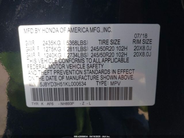 2019 ACURA MDX 5J8YD3H51KL000634 Photo 8