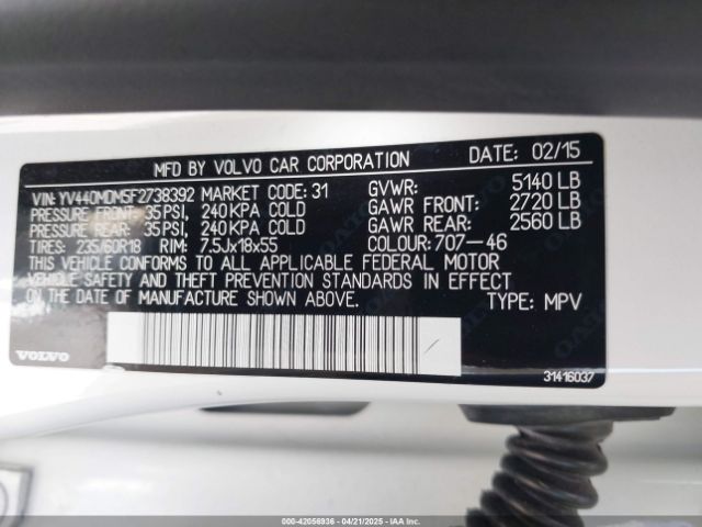 2015 VOLVO XC60 YV440MDM5F2738392 Photo 8