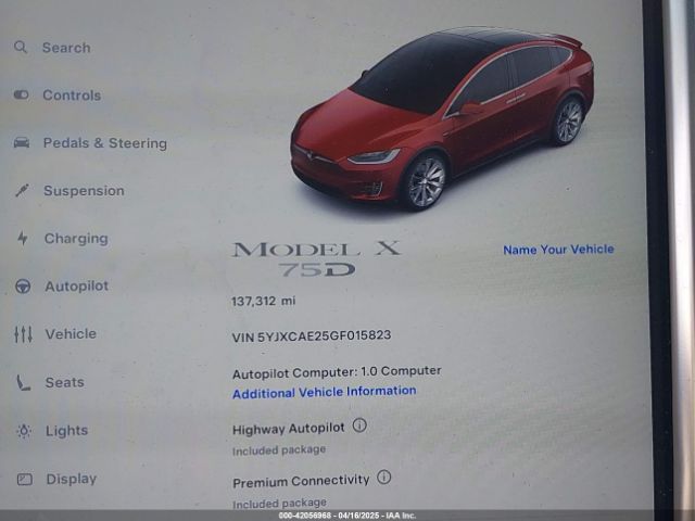 5YJXCAE25GF015823 Tesla Model X 60d/70d/75d/90d