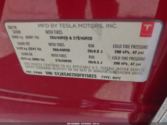 5YJXCAE25GF015823 Tesla Model X 60d/70d/75d/90d