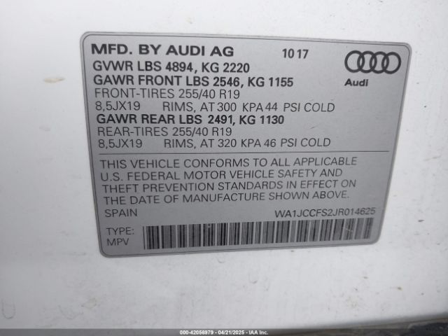 WA1JCCFS2JR014625 Audi Q3 2.0t Premium/2.0t Sport Premium