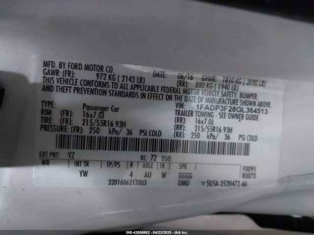 1FADP3F28GL364513 Ford FOCUS SE
