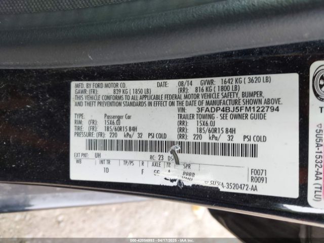 3FADP4BJ5FM122794 Ford FIESTA SE