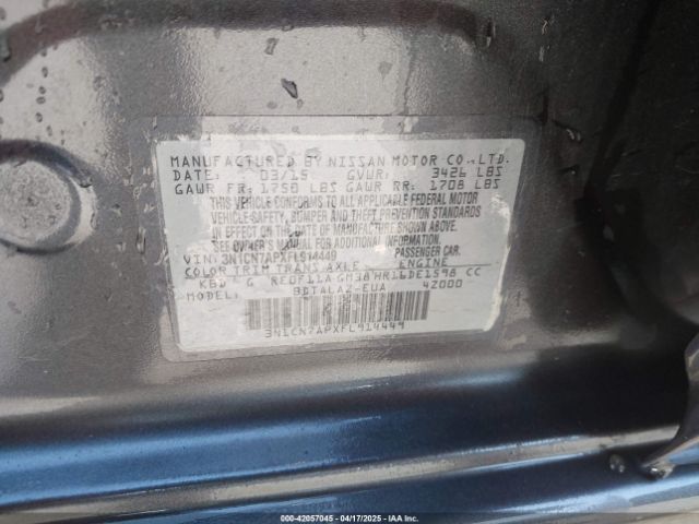 3N1CN7APXFL914449 Nissan Versa 1.6 S+