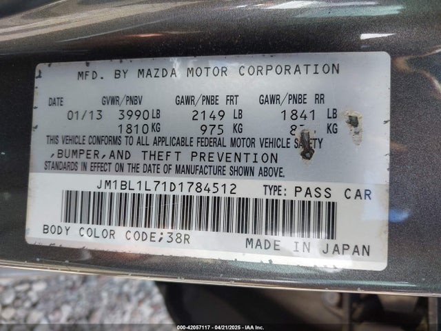 Aukcja sprzedaży 2013 Mazda Mazda3 I Touring, vin: JM1BL1L71D1784512, numer aukcji: 42057117