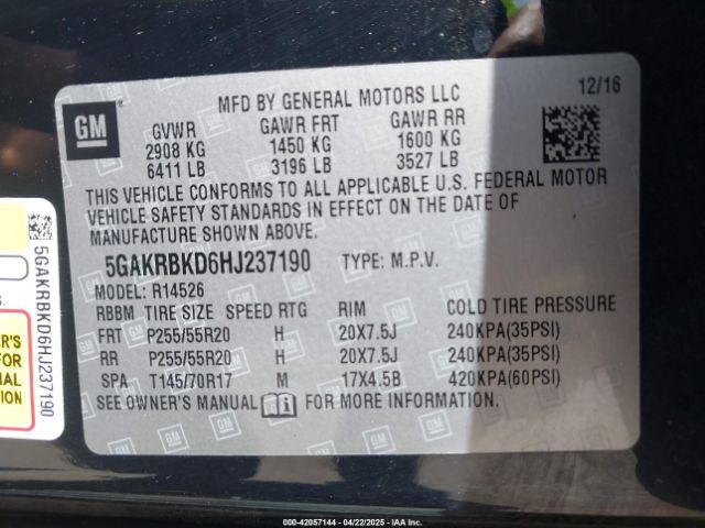 5GAKRBKD6HJ237190 Buick Enclave Leather