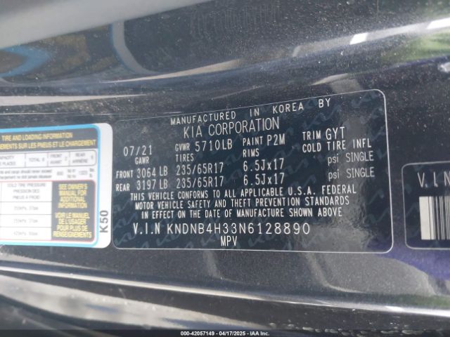 KNDNB4H33N6128890 KIA Carnival Mpv Lx Seat Package