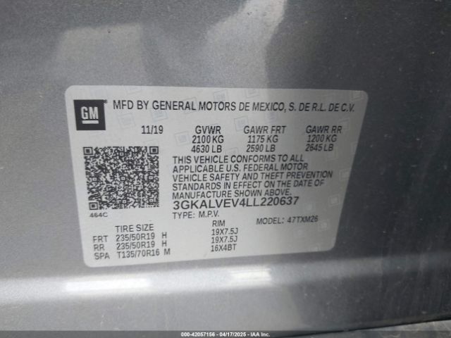 3GKALVEV4LL220637 GMC Terrain Awd Slt
